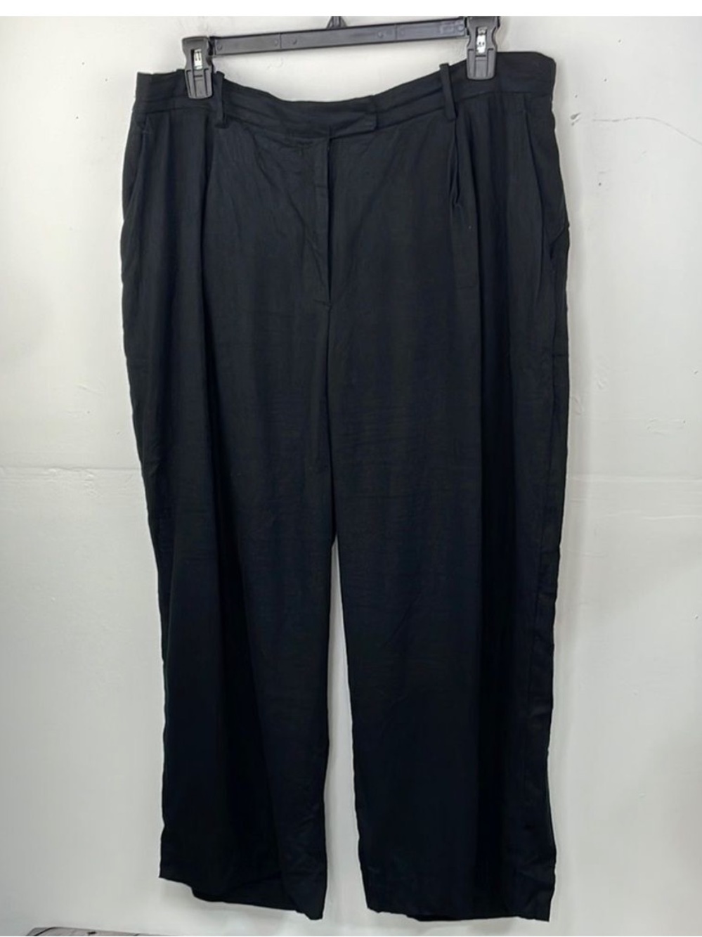 Curve Love A&F Sloane Tailored Linen-Blend Pants Black size 34/18 relaxed fit